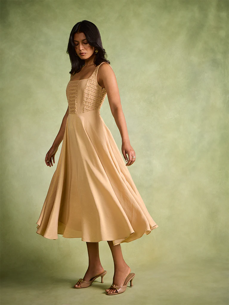 Pintuck Detail Dress β Gold - Image 2