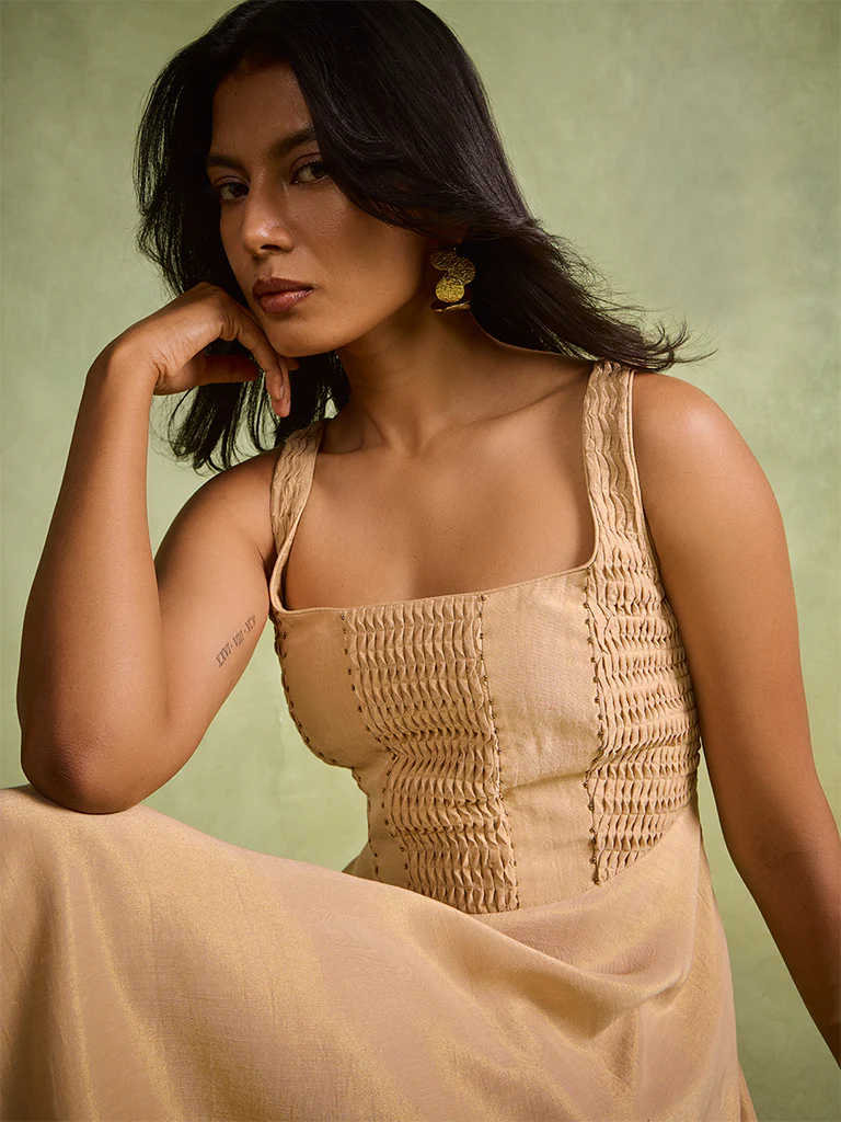 Pintuck Detail Dress β Gold - Image 3