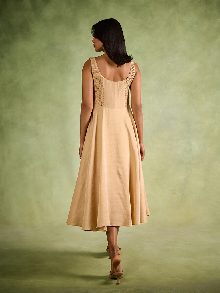 Pintuck Detail Dress β Gold - Image 4