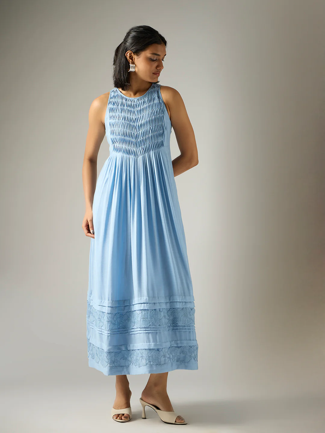 Pintuck Maxi Dress Blue - Image 3