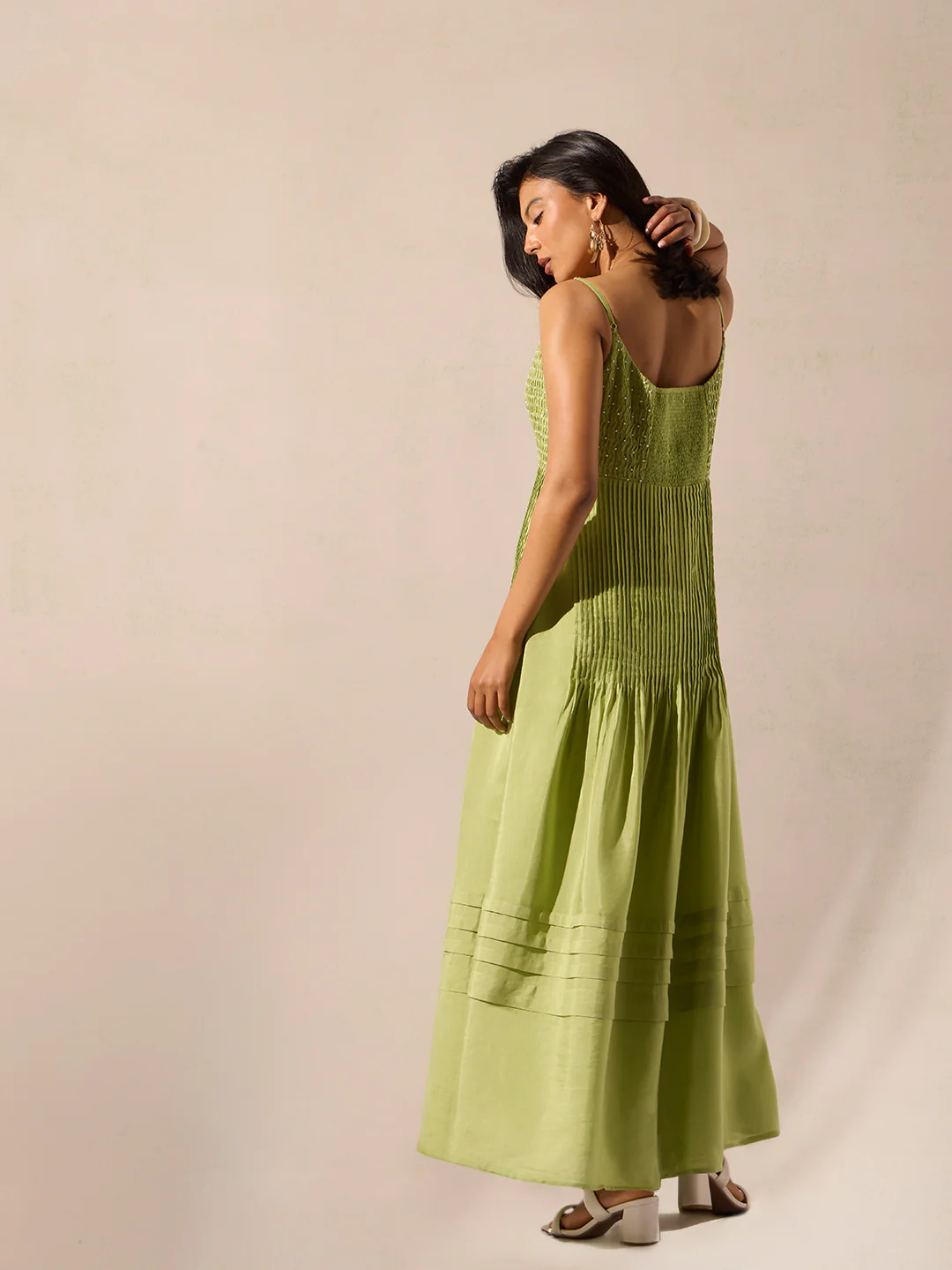 Pintuck Maxi Dress - Green - Image 5