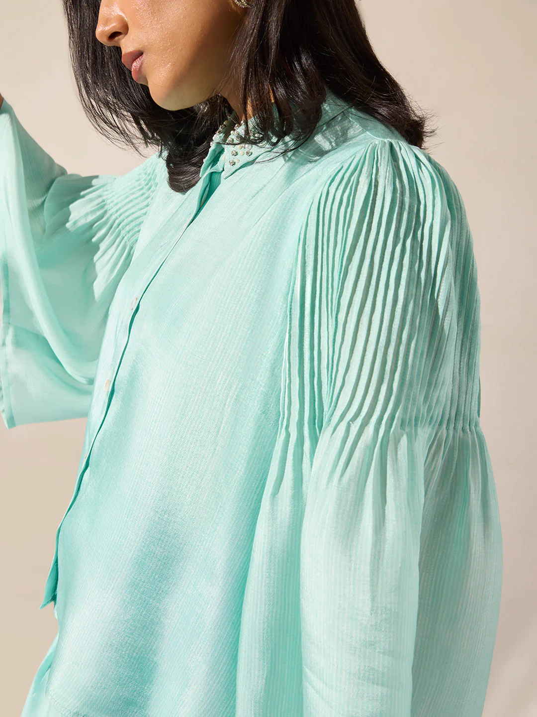 Pintuck Top - Blue - Image 3