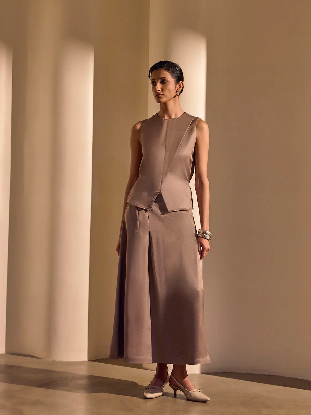 Pleated Midi Skirt β Brown - Image 3