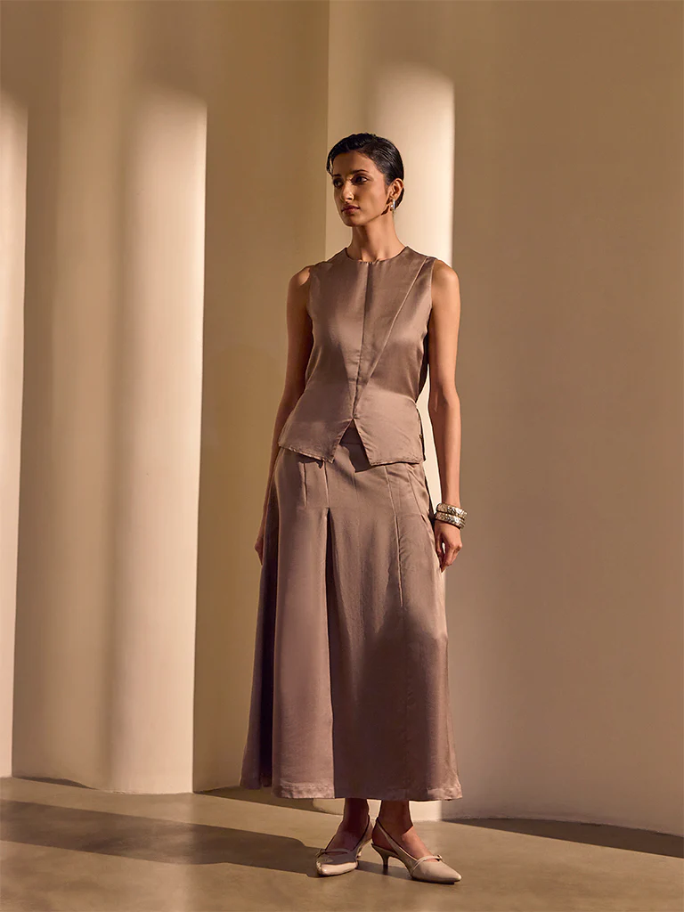 Pleated Midi Skirt β Brown - Image 4