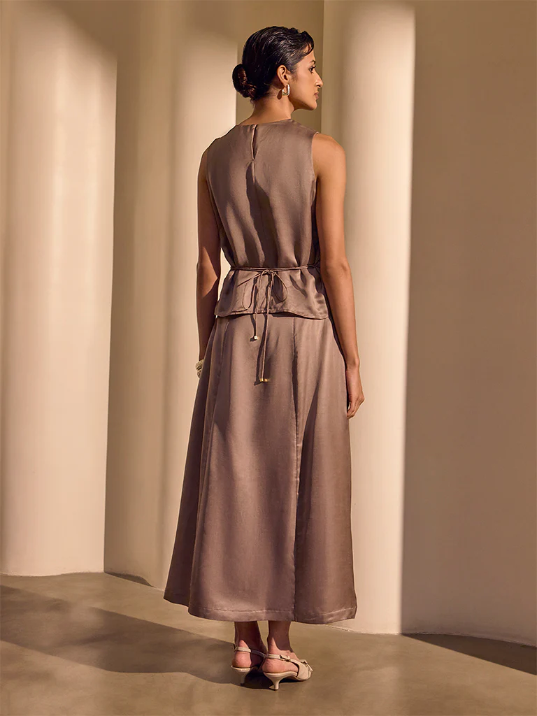 Pleated Midi Skirt β Brown - Image 6