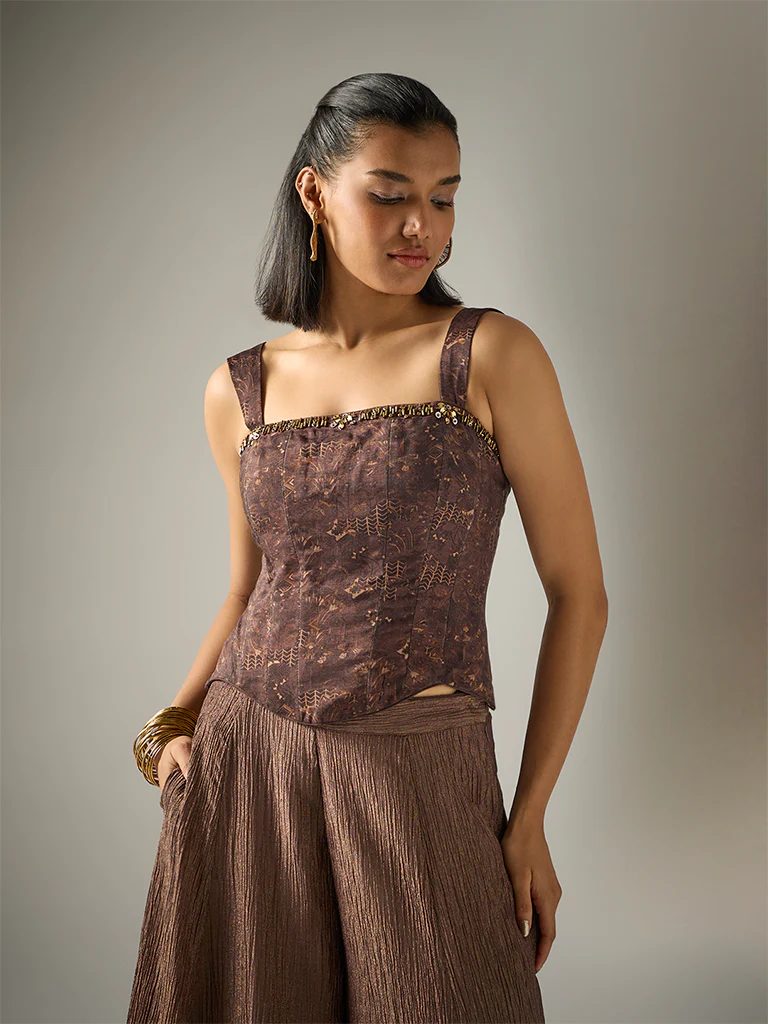Printed Corset Top β Brown