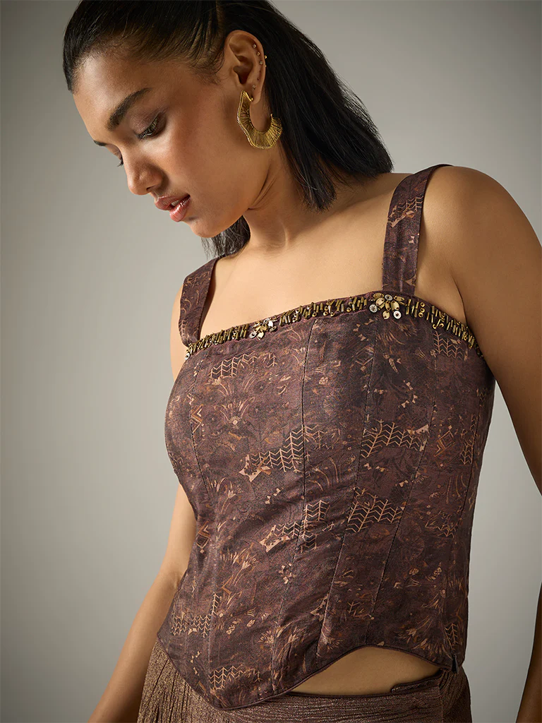 Printed Corset Top β Brown - Image 3