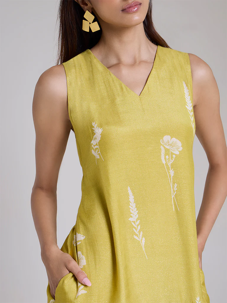 Printed High-Low Dress - Yellow - Image 5