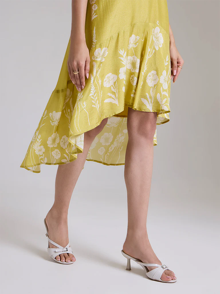 Printed High-Low Dress - Yellow - Image 6