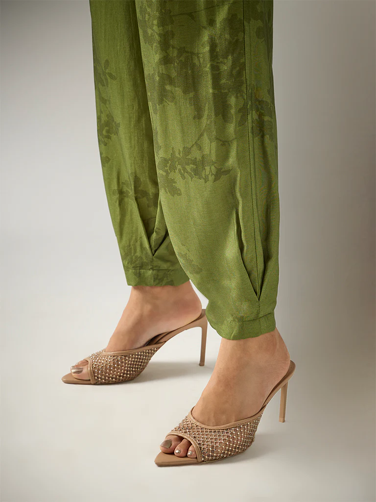 Printed Tapered Pants – Green - Image 3