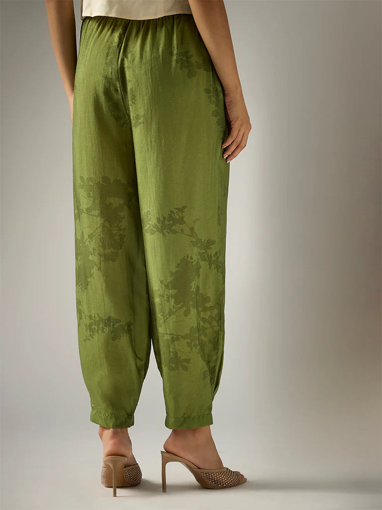Printed Tapered Pants – Green - Image 4