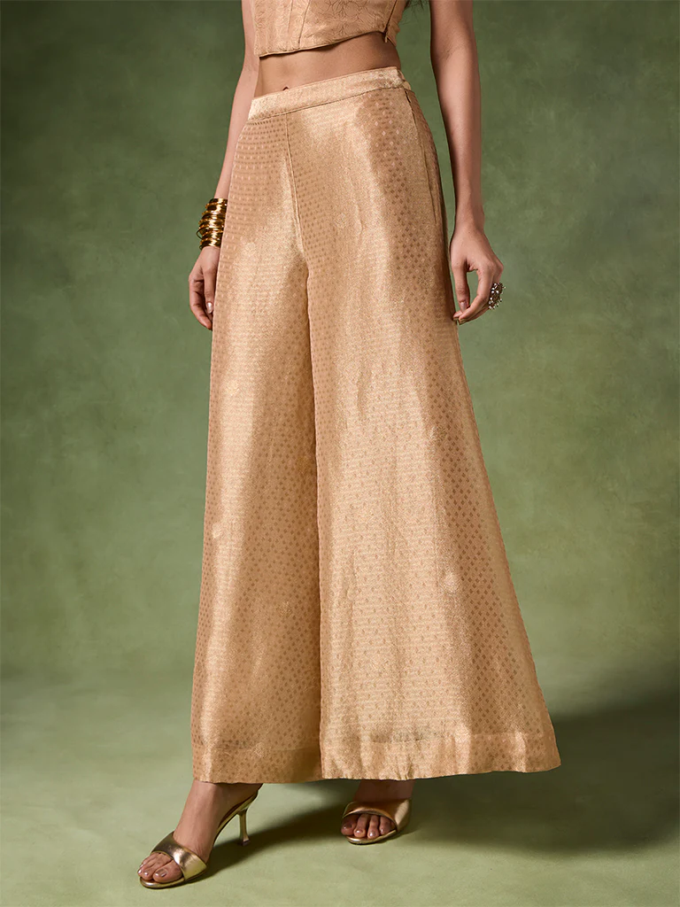Printed Wide-Leg Palazzo β Gold