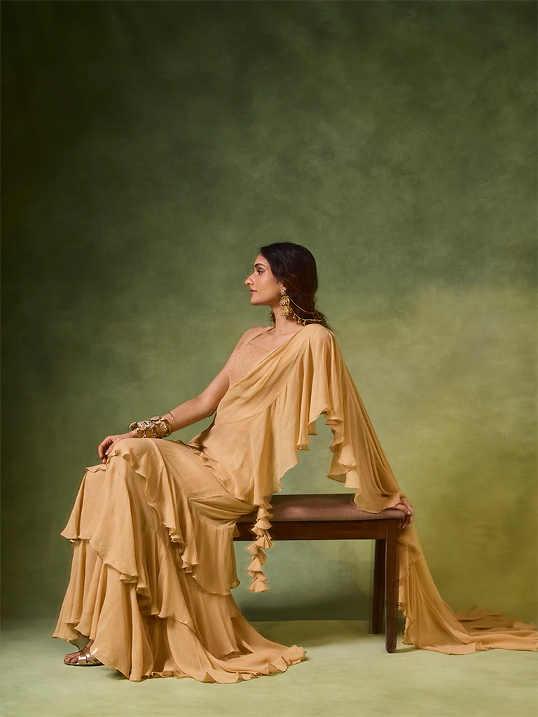 Ruffled Saree Set β Gold