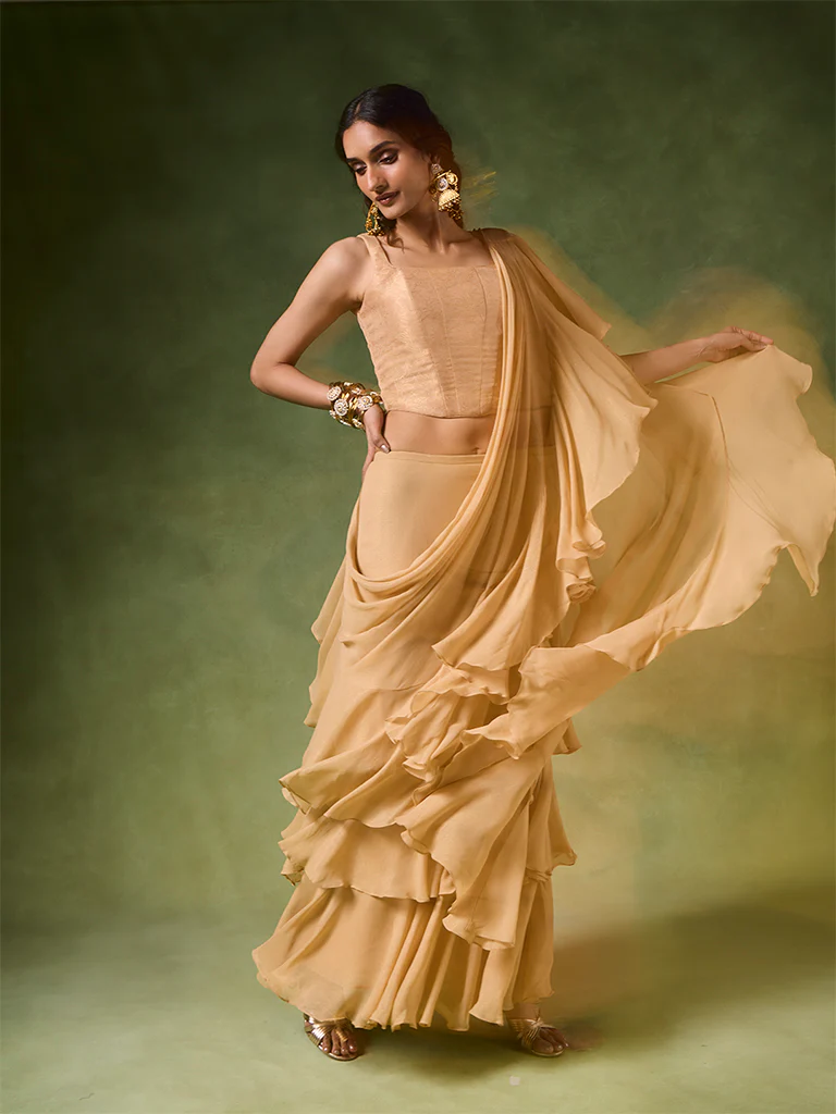 Ruffled Saree Set β Gold - Image 2