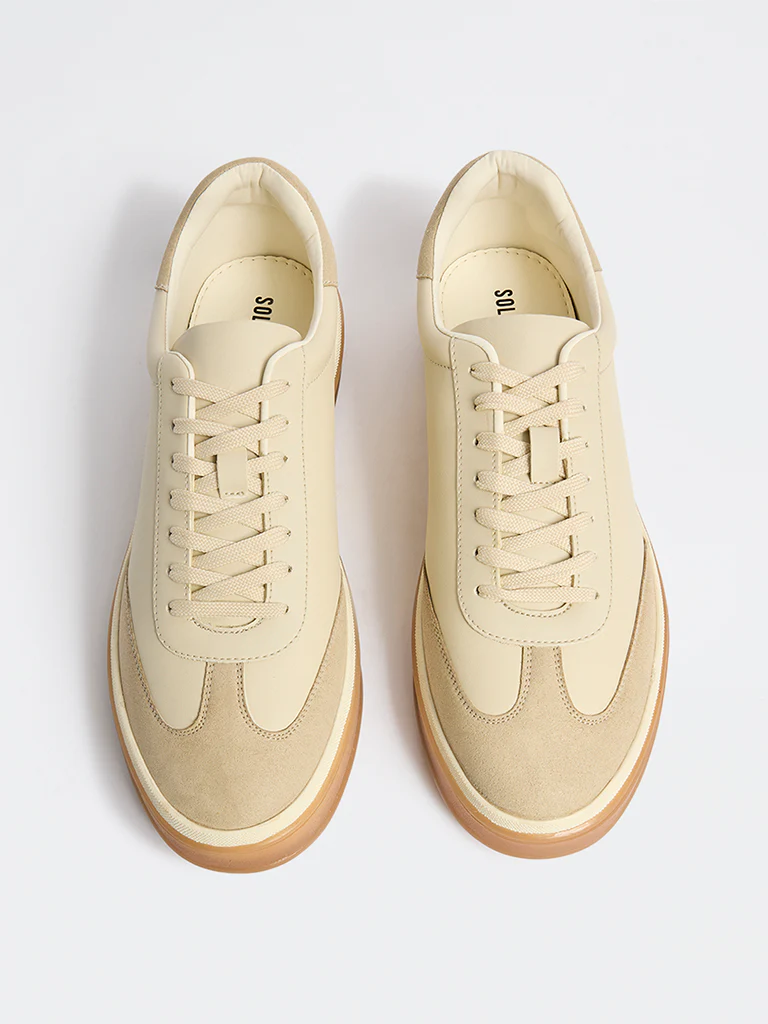 SOLEPLAY Beige Contrast-Detailed Lace-Up Sneakers - Image 2