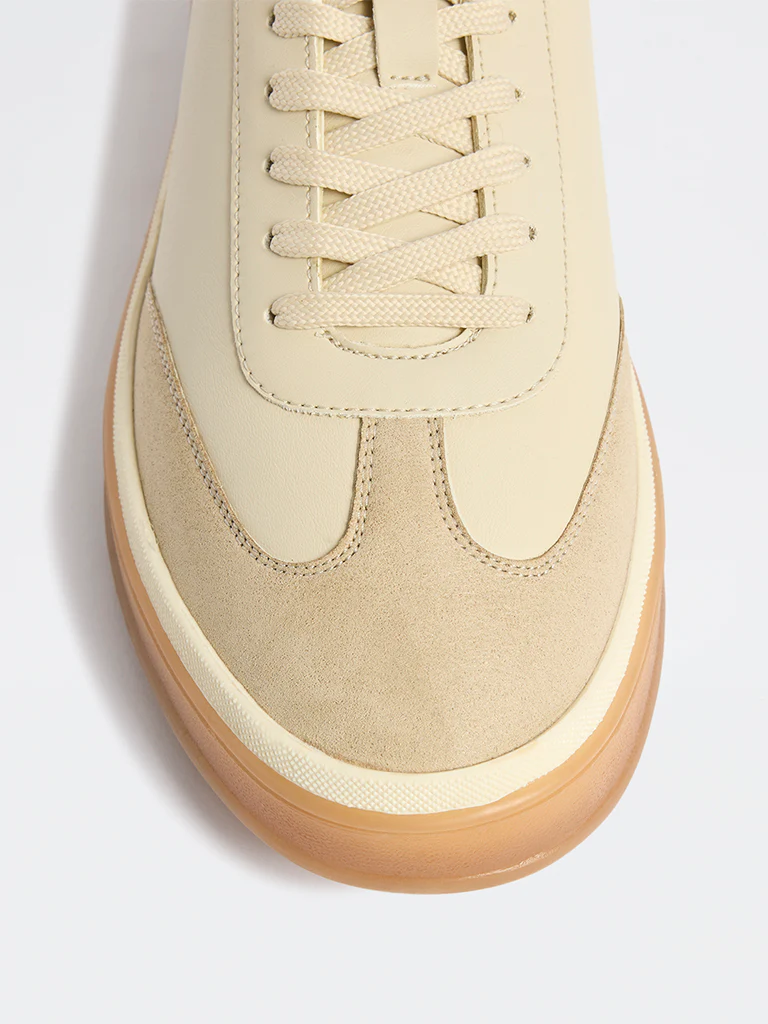 SOLEPLAY Beige Contrast-Detailed Lace-Up Sneakers - Image 3