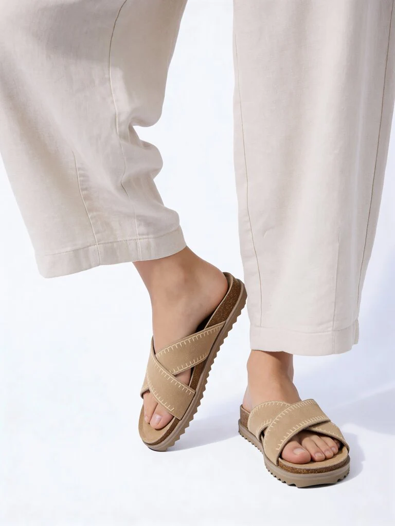 SOLEPLAY Beige Criss-Cross Strap Leather Sandals