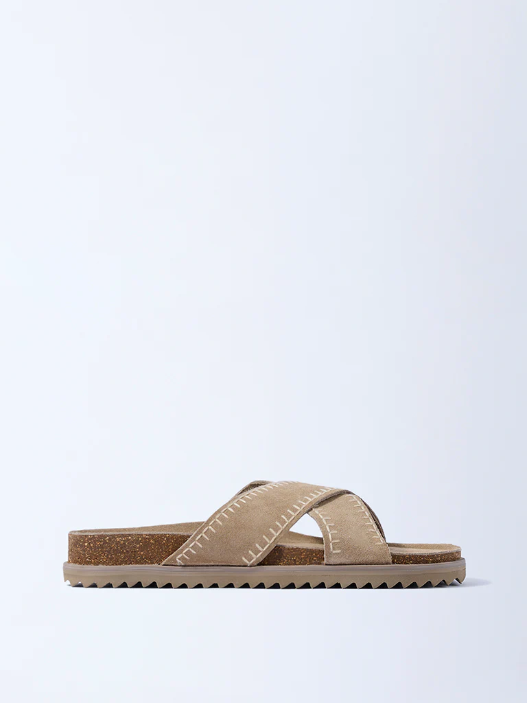 SOLEPLAY Beige Criss-Cross Strap Leather Sandals - Image 2