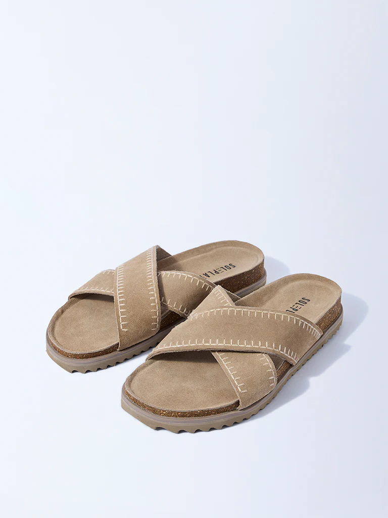 SOLEPLAY Beige Criss-Cross Strap Leather Sandals - Image 3