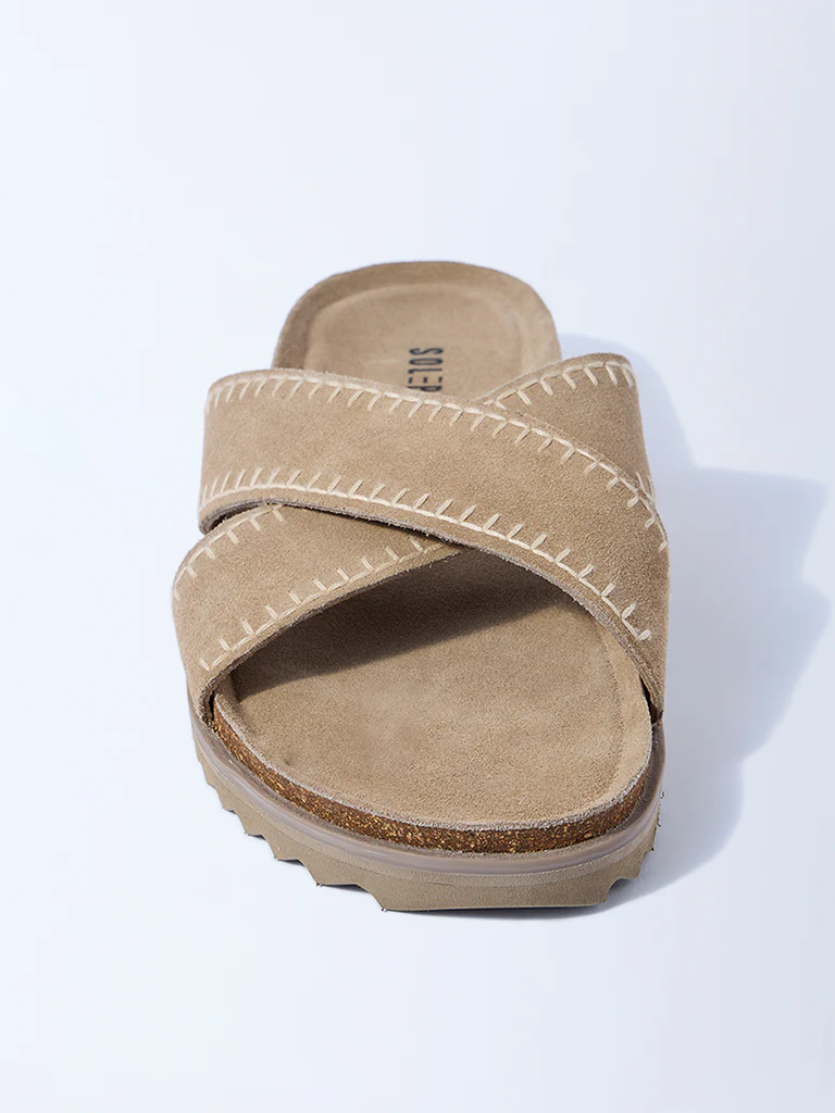 SOLEPLAY Beige Criss-Cross Strap Leather Sandals - Image 4