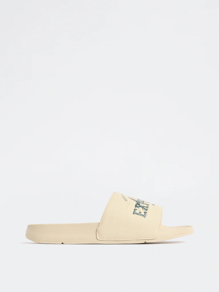 SOLEPLAY Beige Graphic Printed Pool Slides - Image 2