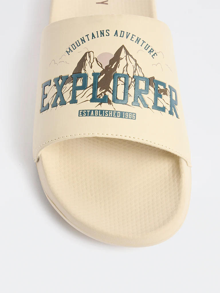 SOLEPLAY Beige Graphic Printed Pool Slides - Image 4