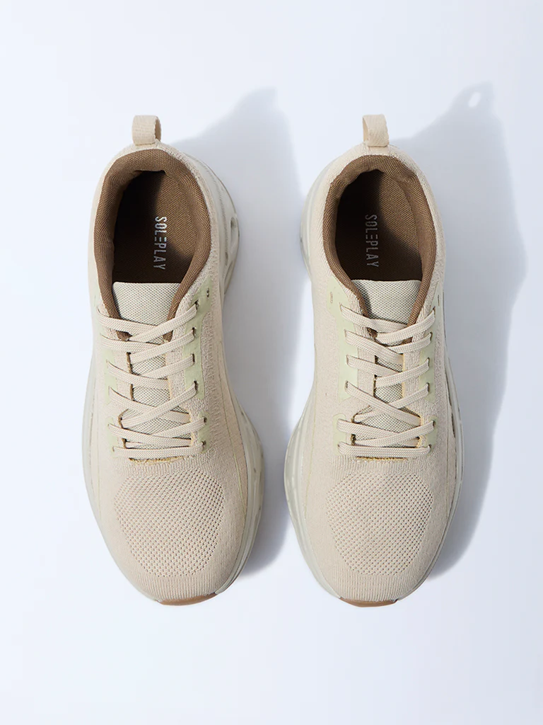 SOLEPLAY Beige Knit-Textured Jogger Shoes - Image 2