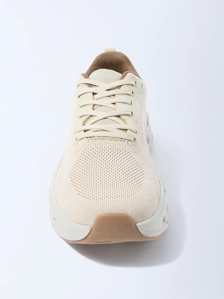 SOLEPLAY Beige Knit-Textured Jogger Shoes - Image 3