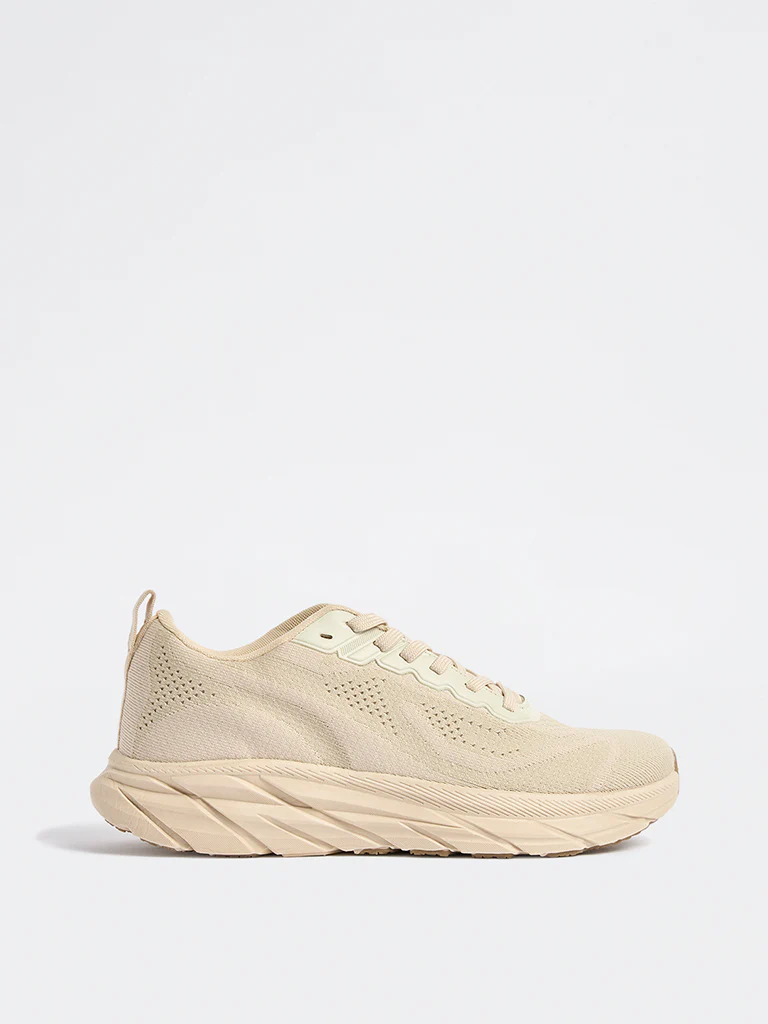SOLEPLAY Beige Knit-Textured Lace-Up Sneakers - Image 2