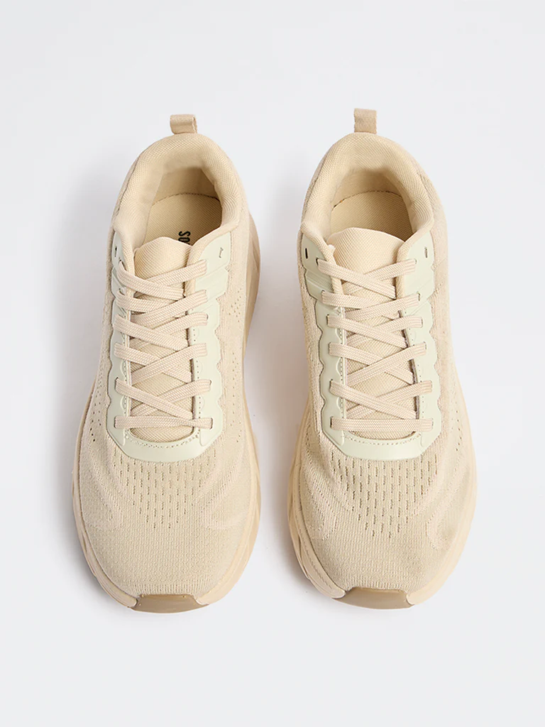 SOLEPLAY Beige Knit-Textured Lace-Up Sneakers - Image 3