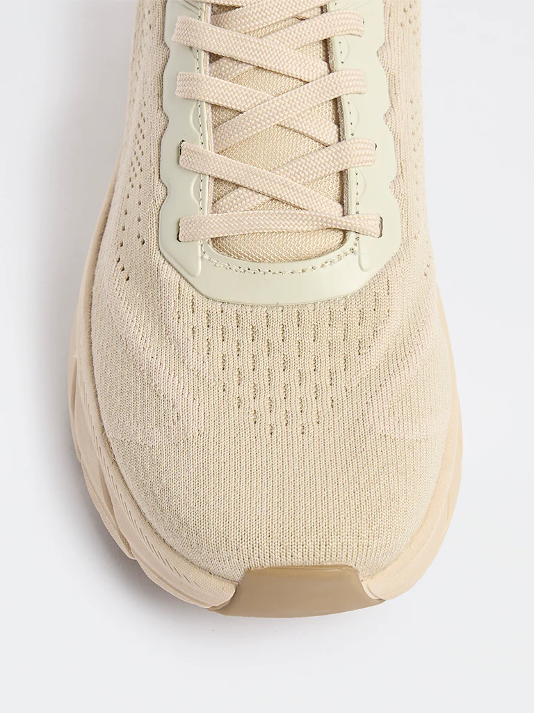 SOLEPLAY Beige Knit-Textured Lace-Up Sneakers - Image 4