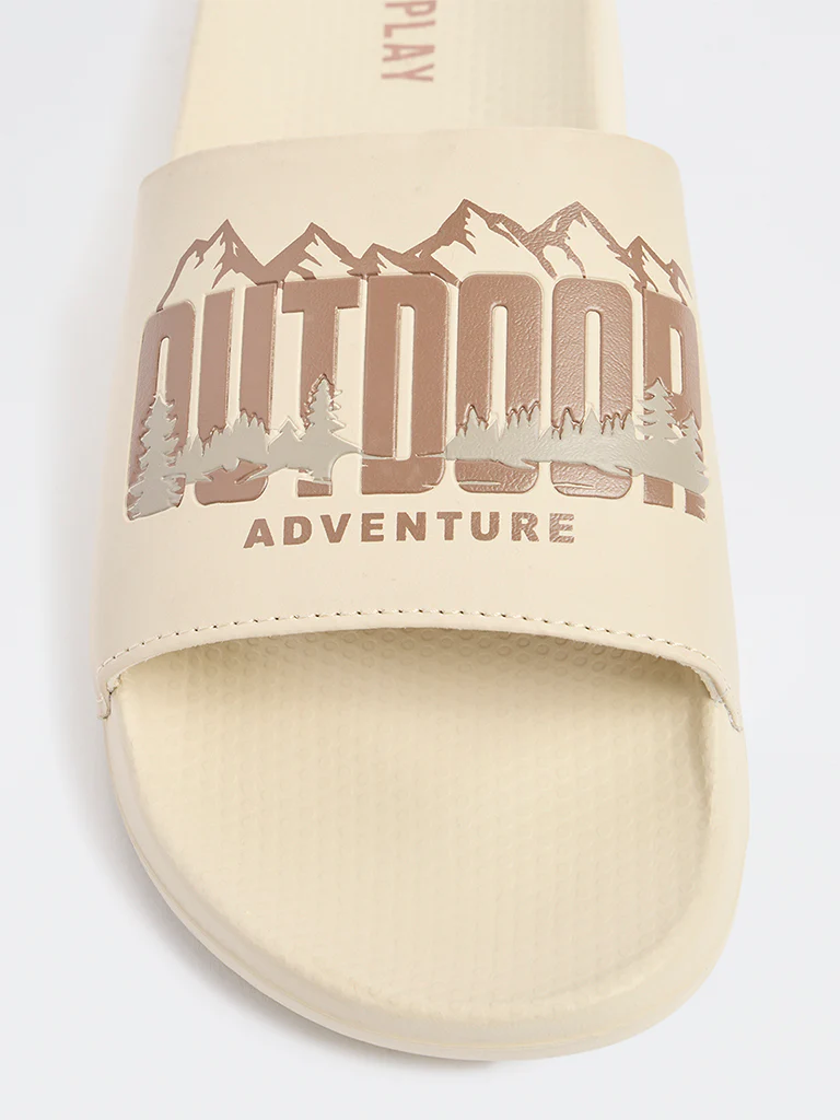 SOLEPLAY Beige Printed Pool Slides - Image 3