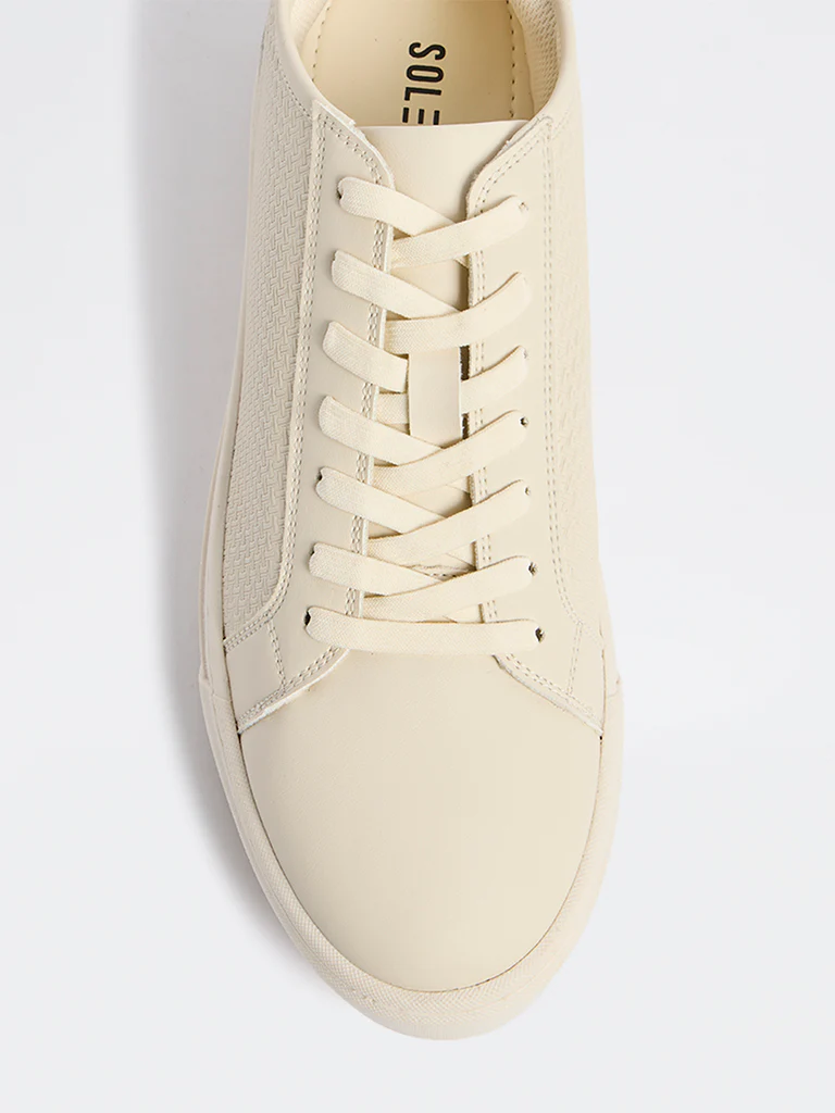 SOLEPLAY Beige Self-Textured Lace-Up Sneakers - Image 3