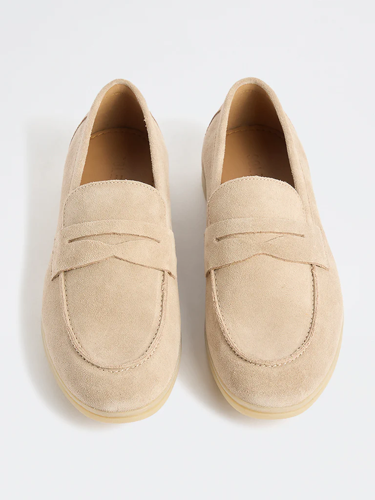 SOLEPLAY Beige Suede Penny Loafers - Image 3