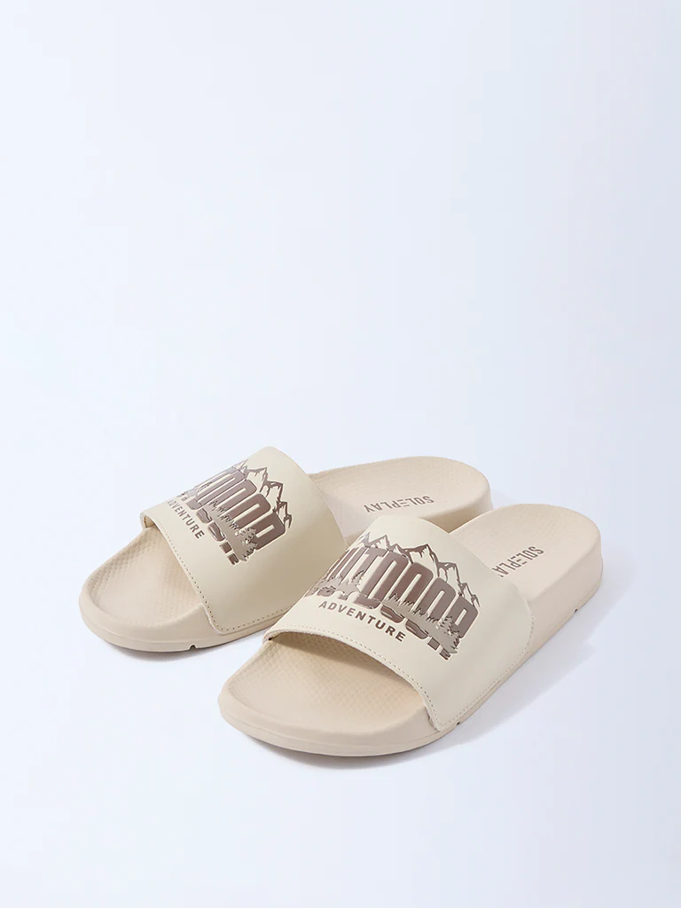 SOLEPLAY Beige Text Design Pool Slides - Image 2