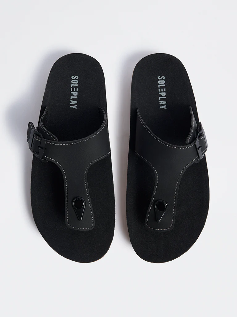 SOLEPLAY Black Buckle-Detailed Thong Strap Sandals - Image 2