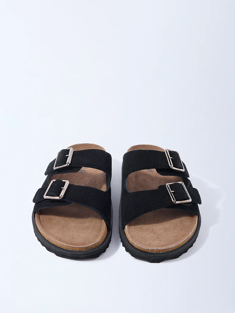 SOLEPLAY Black Dual-Strap Slip-On Leather Sandals - Image 3