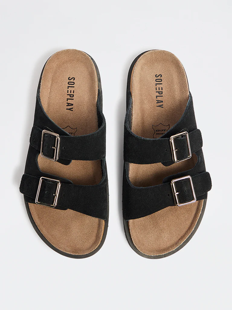 SOLEPLAY Black Dual-Strap Slip-On Suede Sandals - Image 2