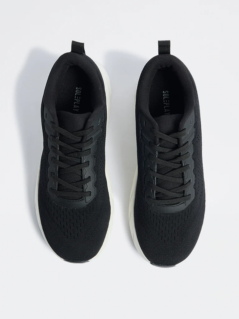 SOLEPLAY Black Knit-Textured Lace-Up Sneakers - Image 3