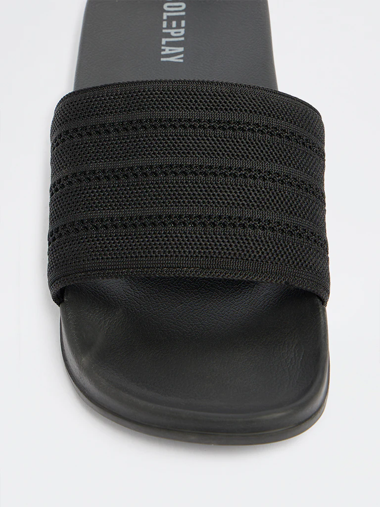 SOLEPLAY Black Knit-Textured Pool Slides - Image 3