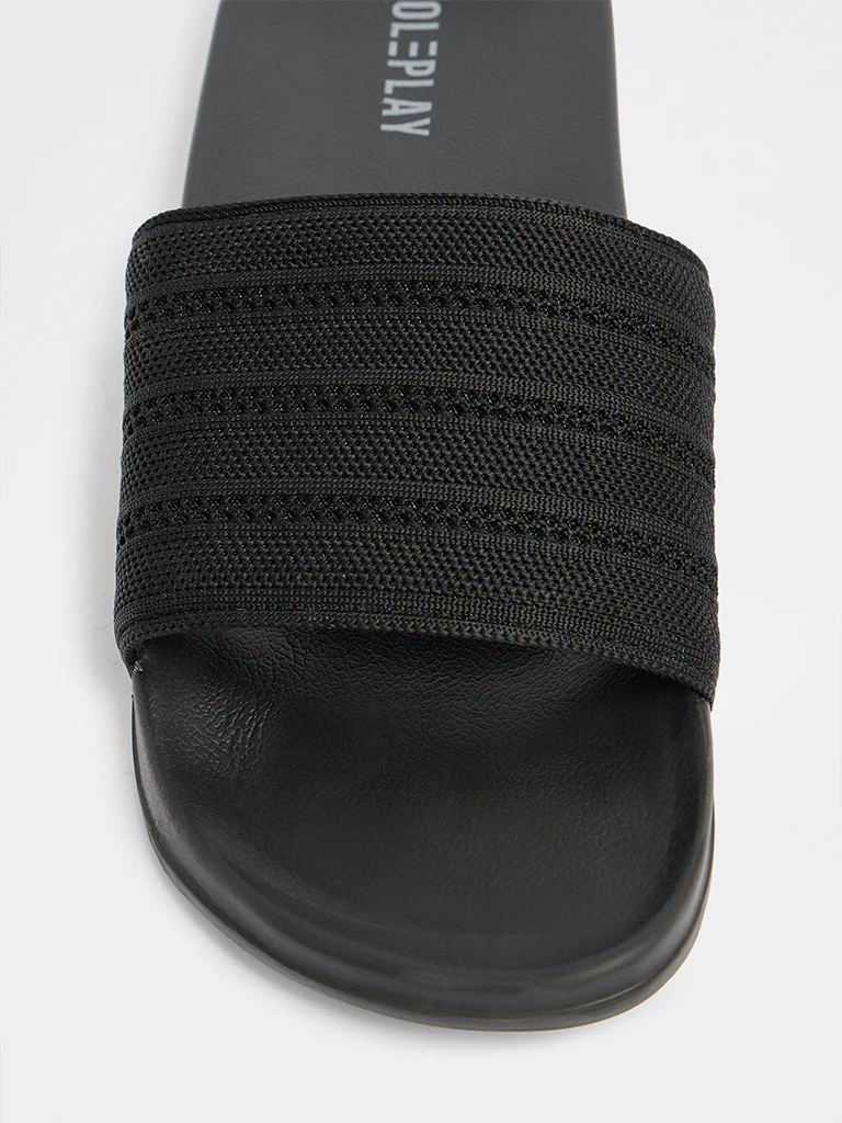 SOLEPLAY Black Knit-Textured Pool Slides - Image 3