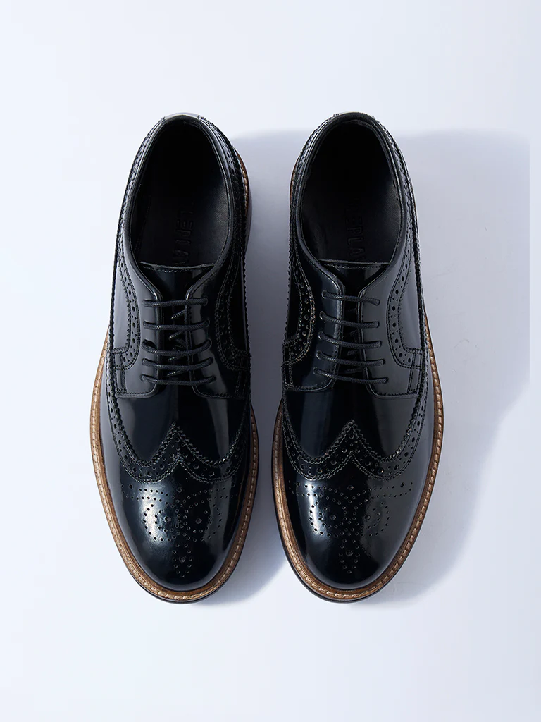 SOLEPLAY Black Perforated Brogues Leather Shoes - Image 3