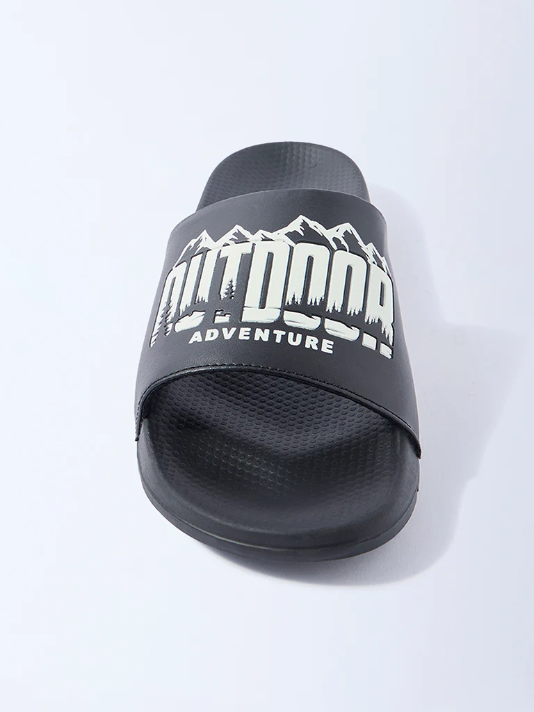 SOLEPLAY Black Typographic Pool Slides - Image 3
