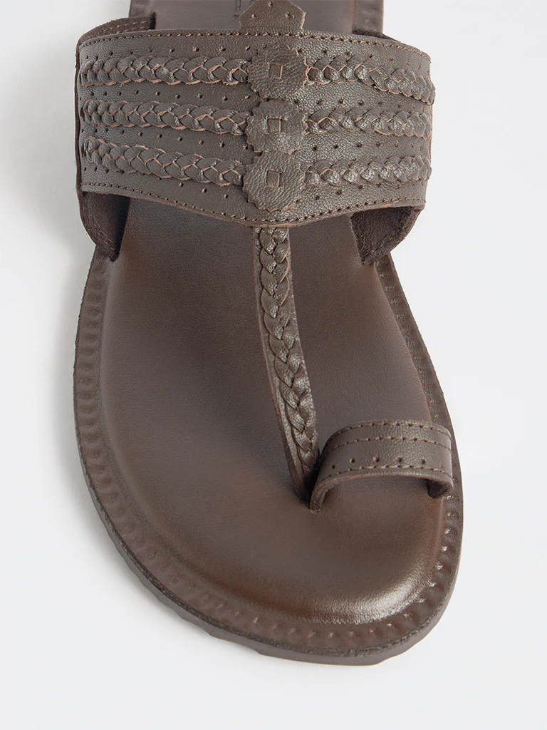 SOLEPLAY Brown Braided-Detailed Kolhapuri Sandals - Image 4
