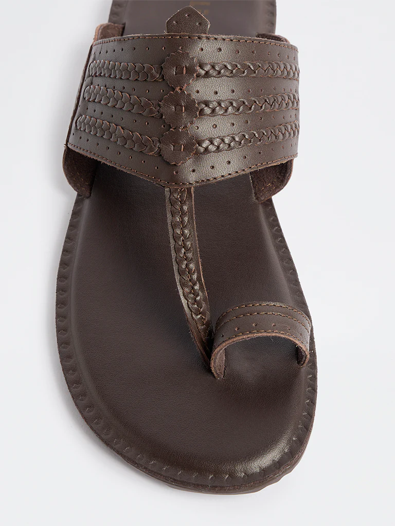 SOLEPLAY Brown Braided Kolhapuri Sandals - Image 3