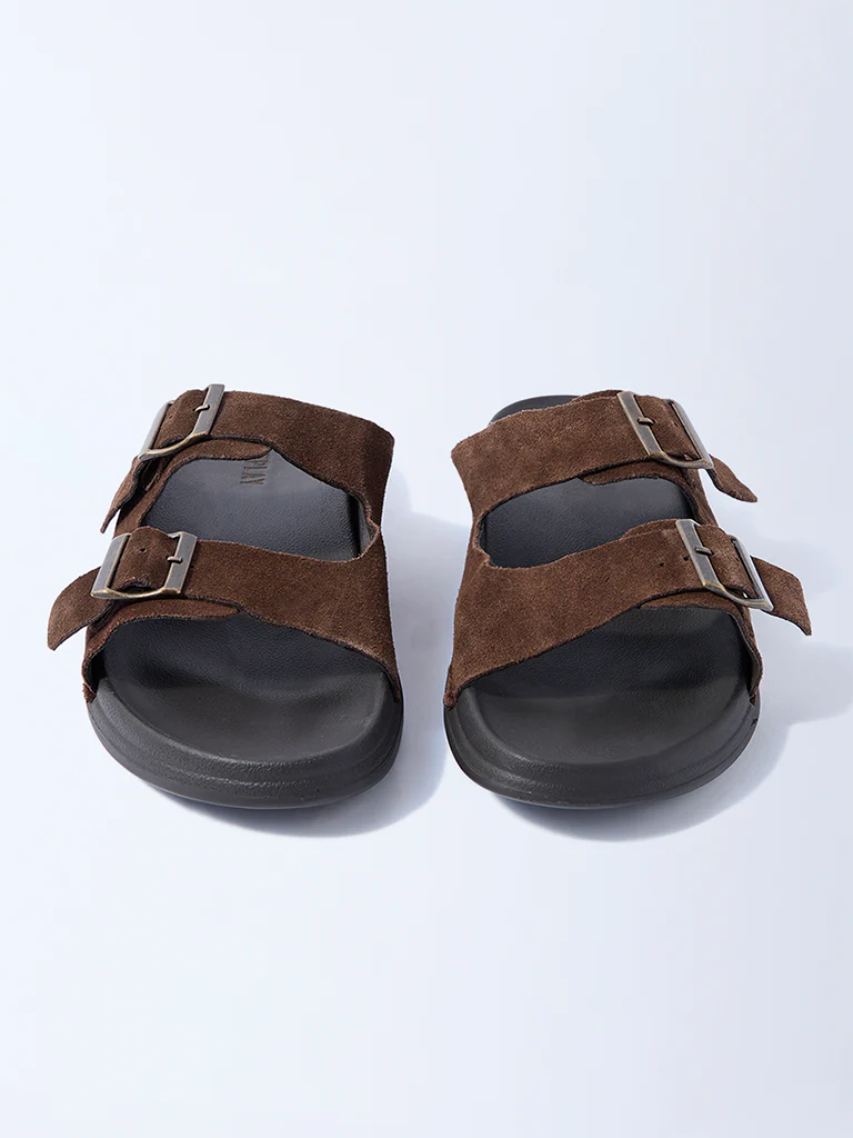 SOLEPLAY Brown Dual-Strap Leather Slip-On Sandals - Image 4