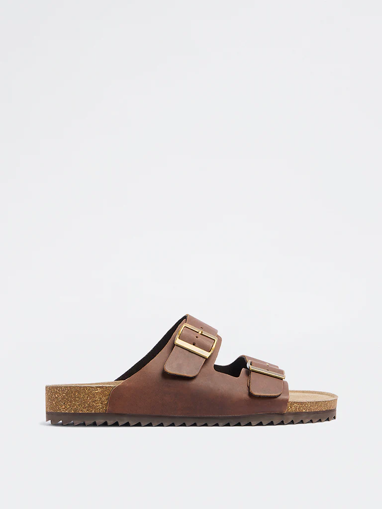 SOLEPLAY Brown Dual-Strap Slip-On Suede Leather Sandals - Image 2