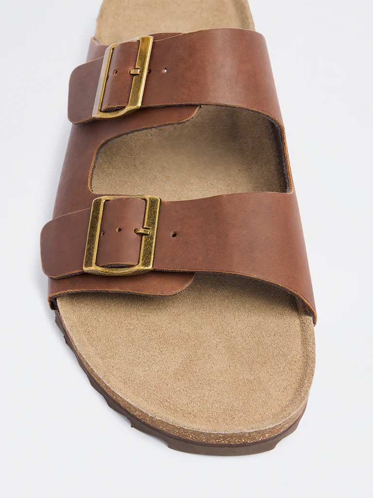 SOLEPLAY Brown Dual-Strap Slip-On Suede Leather Sandals - Image 4