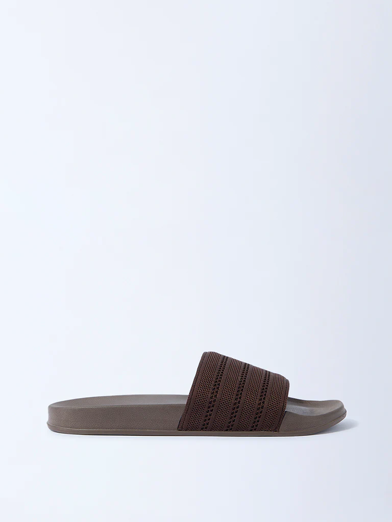 SOLEPLAY Brown Knit-Textured Pool Slides