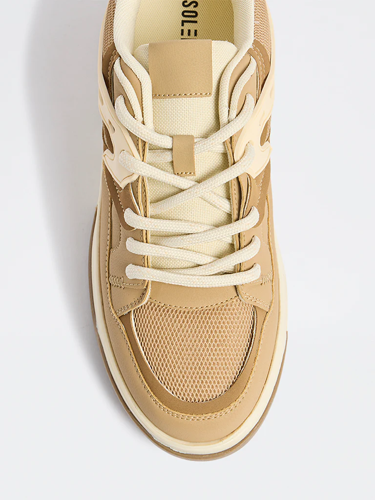 SOLEPLAY Brown Mesh-Detailed Lace-Up Sneakers - Image 3